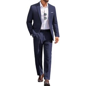 imageCOOFANDY Men Suits Classic Fit 2 Piece Suit Set One Button Casual Blazer Wedding Bussiness Suit SeparatesNavy Bluesolid