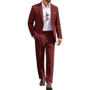 imageCOOFANDY Men Suits Classic Fit 2 Piece Suit Set One Button Casual Blazer Wedding Bussiness Suit SeparatesRed