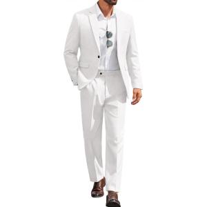 imageCOOFANDY Men Suits Classic Fit 2 Piece Suit Set One Button Casual Blazer Wedding Bussiness Suit SeparatesWhite