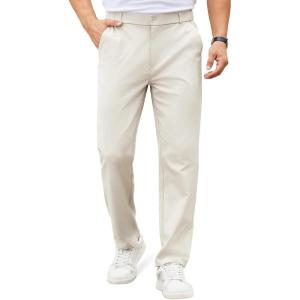 imageCOOFANDY Mens Casual Chino Pants Elastic Waist Lightweight Trousers ClassicFit Business Dress Pants with PocketsBeige