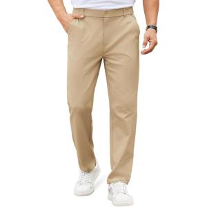 imageCOOFANDY Mens Casual Chino Pants Elastic Waist Lightweight Trousers ClassicFit Business Dress Pants with PocketsKhaki