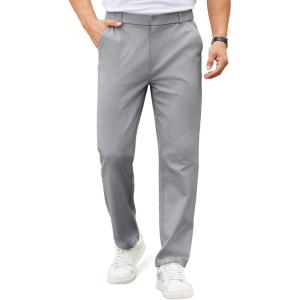 imageCOOFANDY Mens Casual Chino Pants Elastic Waist Lightweight Trousers ClassicFit Business Dress Pants with PocketsLight Grey