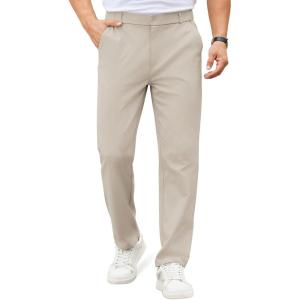 imageCOOFANDY Mens Casual Chino Pants Elastic Waist Lightweight Trousers ClassicFit Business Dress Pants with PocketsLight Khaki