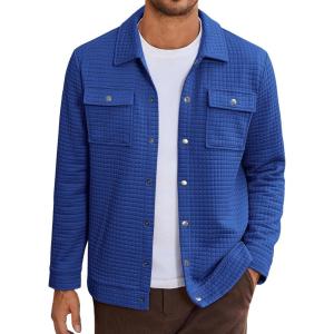 imageCOOFANDY Mens Casual Shirt Jacket Button Down Waffle Jacket Long Sleeve Sweater Jackets Quilted Shacket OvershirtDark Blue