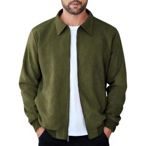 imageCOOFANDY Mens Casual Suede Bomber Jacket Lightweight Full Zip Up Jackets Vintage Faux Leather JacketArmy Green