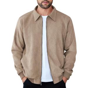 imageCOOFANDY Mens Casual Suede Bomber Jacket Lightweight Full Zip Up Jackets Vintage Faux Leather JacketKhaki