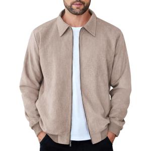 imageCOOFANDY Mens Casual Suede Bomber Jacket Lightweight Full Zip Up Jackets Vintage Faux Leather JacketMoon Grey