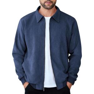 imageCOOFANDY Mens Casual Suede Bomber Jacket Lightweight Full Zip Up Jackets Vintage Faux Leather JacketNavy Blue