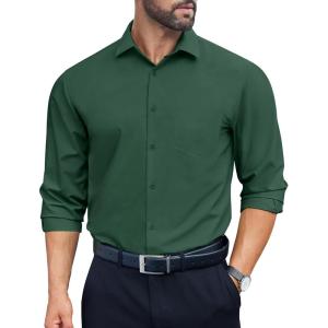 imageCOOFANDY Mens Dress Shirts Long Sleeve Wrinkle Free Button Down Shirts Formal Business ShirtDark Green