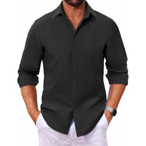 imageCOOFANDY Mens Long Sleeve Button Down Shirts Casual Untucked Dress Shirt Beach Wedding ShirtsBlack