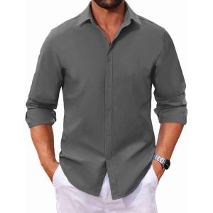 imageCOOFANDY Mens Long Sleeve Button Down Shirts Casual Untucked Dress Shirt Beach Wedding ShirtsDark Gray