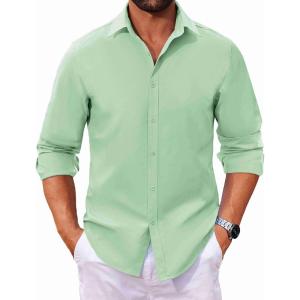 imageCOOFANDY Mens Long Sleeve Button Down Shirts Casual Untucked Dress Shirt Beach Wedding ShirtsLight Green