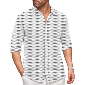 imageCOOFANDY Mens Long Sleeve Dress Shirt Casual Button Down Shirts Wrinkle Free Untucked ShirtBlack Stars White