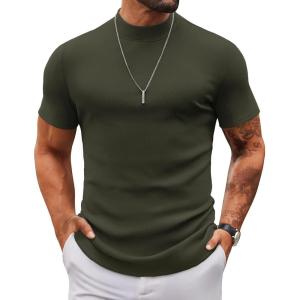 imageCOOFANDY Mens Mock Turtleneck Sweater Short Sleeve Slim Fit Turtle Neck Sweaters Casual Basic Tee Ribbed Knit Pullover TopsArmy Green