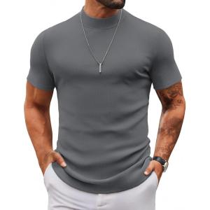 imageCOOFANDY Mens Mock Turtleneck Sweater Short Sleeve Slim Fit Turtle Neck Sweaters Casual Basic Tee Ribbed Knit Pullover TopsDark Grey