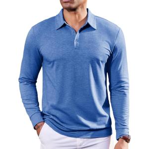 imageCOOFANDY Mens Polo Shirts Long Sleeve Casual Lightweigt Golf Polos Button Collared TshirtBlue
