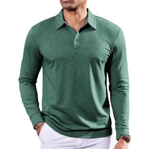 imageCOOFANDY Mens Polo Shirts Long Sleeve Casual Lightweigt Golf Polos Button Collared TshirtGreen