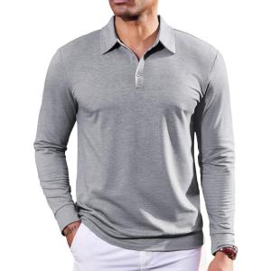 imageCOOFANDY Mens Polo Shirts Long Sleeve Casual Lightweigt Golf Polos Button Collared TshirtLight Grey