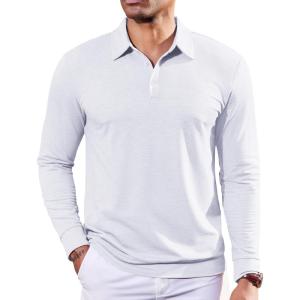 imageCOOFANDY Mens Polo Shirts Long Sleeve Casual Lightweigt Golf Polos Button Collared TshirtWhite