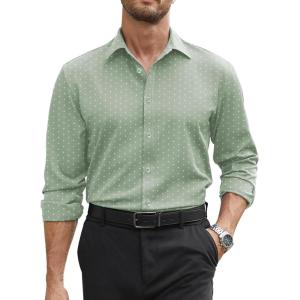 imageCOOFANDY Mens Stretch Dress Shirts Long Sleeve Button Down Shirt Regular Fit Formal Business ShirtsLight Greenflower