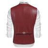 imageCOOFANDY Mens Leather Suit Vest Casual Western Vest Jacket Lightweight VNeck Dress Waistcoats Halloween CostumesBurgundy