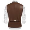 imageCOOFANDY Mens Leather Suit Vest Casual Western Vest Jacket Lightweight VNeck Dress Waistcoats Halloween CostumesDark Brown