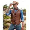imageCOOFANDY Mens Leather Suit Vest Casual Western Vest Jacket Lightweight VNeck Dress Waistcoats Halloween CostumesDark Brown