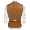 imageCOOFANDY Mens Leather Suit Vest Casual Western Vest Jacket Lightweight VNeck Dress Waistcoats Halloween CostumesLight Brown