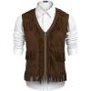 imageCOOFANDY Mens Western Cowboy Vest Casual Fringe Hippie Costume V Neck Zipper Suede Leather WaistcoatCoffee