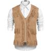 imageCOOFANDY Mens Western Cowboy Vest Casual Fringe Hippie Costume V Neck Zipper Suede Leather WaistcoatLight Khaki