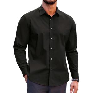 imageCOOFANDY Mens Casual Button Down Shirts Long Sleeve Untucked Shirts for Men Stretch Dress ShirtBlack