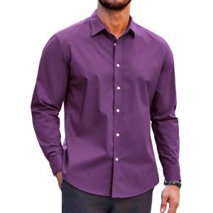 imageCOOFANDY Mens Casual Button Down Shirts Long Sleeve Untucked Shirts for Men Stretch Dress ShirtDark Purple