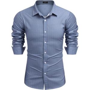 imageCOOFANDY Mens Casual Button Down Shirts Long Sleeve Untucked Shirts for Men Stretch Dress ShirtDblue