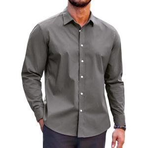 imageCOOFANDY Mens Casual Button Down Shirts Long Sleeve Untucked Shirts for Men Stretch Dress ShirtGrey
