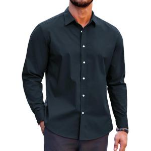 imageCOOFANDY Mens Casual Button Down Shirts Long Sleeve Untucked Shirts for Men Stretch Dress ShirtNavy Blue