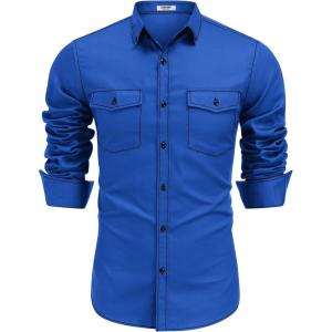 imageCOOFANDY Mens Casual Button Down Shirts Long Sleeve Untucked Shirts for Men Stretch Dress ShirtRoyal Blue