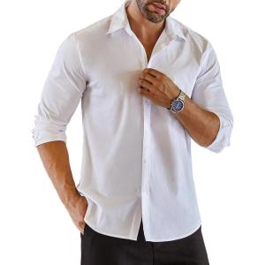imageCOOFANDY Mens Casual Button Down Shirts Long Sleeve Untucked Shirts for Men Stretch Dress ShirtWhite