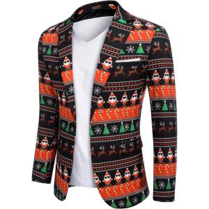 imageCOOFANDY Mens Halloween Blazer Jacket One Button Christmas Sport Coat Halloween Party Holiday JacketChristmas Blazer  Cool Santa Claus