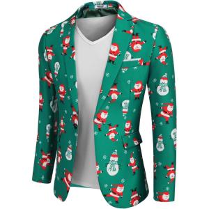 imageCOOFANDY Mens Halloween Blazer Jacket One Button Christmas Sport Coat Halloween Party Holiday JacketChristmas Blazer  Skating Santa Claus