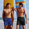 imageCOOFANDY Men Swim Trunk with Compression Liner 2 in 1 Swimwear Bathing Suit Quick Dry Board ShortPrint Blue Leaves