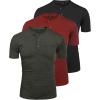 imageCOOFANDY Mens 3 Pack Henley Shirts Short Sleeve Casual Basic Tees Classic Henley Summer Solid T Shirts with PocketBlackWineDark Grey