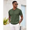 imageCOOFANDY Mens Knit Polo Shirt Short Sleeve Vintage Textured Casual Golf Shirts Summer Beach TopArmy Green