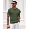 imageCOOFANDY Mens Knit Polo Shirt Short Sleeve Vintage Textured Casual Golf Shirts Summer Beach TopArmy Green
