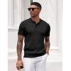 imageCOOFANDY Mens Knit Polo Shirt Short Sleeve Vintage Textured Casual Golf Shirts Summer Beach TopBlack