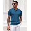 imageCOOFANDY Mens Knit Polo Shirt Short Sleeve Vintage Textured Casual Golf Shirts Summer Beach TopBlue