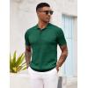 imageCOOFANDY Mens Knit Polo Shirt Short Sleeve Vintage Textured Casual Golf Shirts Summer Beach TopDark Green