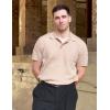 imageCOOFANDY Mens Knit Polo Shirt Short Sleeve Vintage Textured Casual Golf Shirts Summer Beach TopKhaki