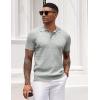 imageCOOFANDY Mens Knit Polo Shirt Short Sleeve Vintage Textured Casual Golf Shirts Summer Beach TopLight Gray