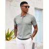 imageCOOFANDY Mens Knit Polo Shirt Short Sleeve Vintage Textured Casual Golf Shirts Summer Beach TopLight Gray
