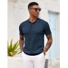 imageCOOFANDY Mens Knit Polo Shirt Short Sleeve Vintage Textured Casual Golf Shirts Summer Beach TopNavy Blue